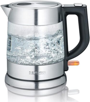 Скляний чайник SEVERIN, потужний і компактний чайник у високоякісному дизайні, електрочайник з фільтром від накипу, нержавіюча сталь/чорний, WK 3468, чайник на 1 літр