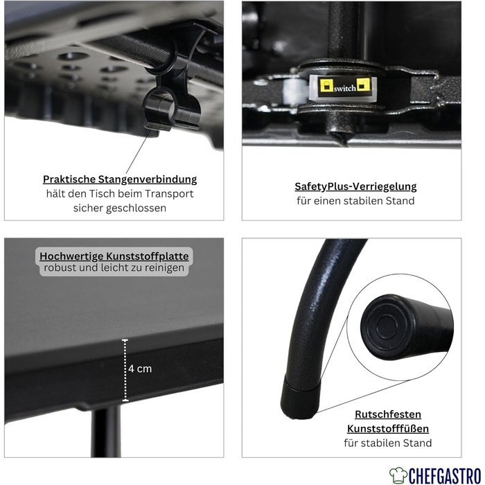 Складаний фуршетний стіл 180x74 см чорний CHEFGASTRO