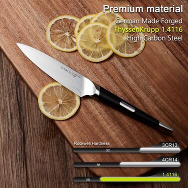 Дюймовий ніж Santoku Linoroso Кухонний ніж Гострий ніж для м'яса, професійно викуваний з імпортної високовуглецевої нержавіючої сталі з красивим магнітним тримачем для ножів - Meteorite (4.5-дюймовий ніж для чищення), 7-