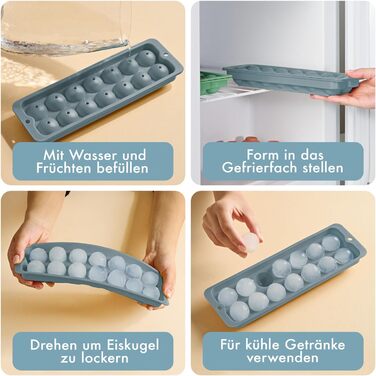 Силіконові формочки для льоду Blumtal, набір з 3 шт. - форма для льоду на 24 кубики з кришкою - силіконова форма для льоду без бісфенолу А - форма для льоду, безпечна для харчових продуктів - сіро-блакитний великі кубики (сіро-блакитний світло-блакитний, 