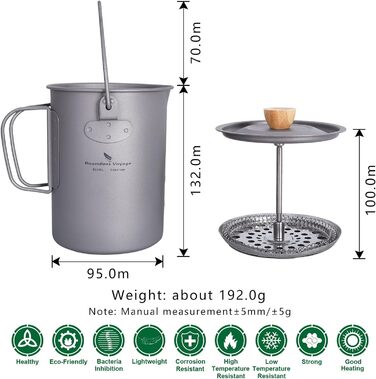 Безграничный Вояж Титановая Чашка Кемпинг Кофейная Чашка На открытом воздухе Френч Пресс Горшок Лагерь Кулинарный Горшок Многофункциональная Дорожная Кружка Горшок (900 мл)