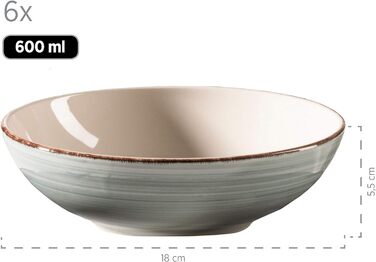 Набор тарелок на 6 персон в современном винтажном стиле, столовый сервиз из 18 предметов, керамическая посуда с ручной росписью, керамогранит, дымчато-синий, 931875 Bel Tempo II