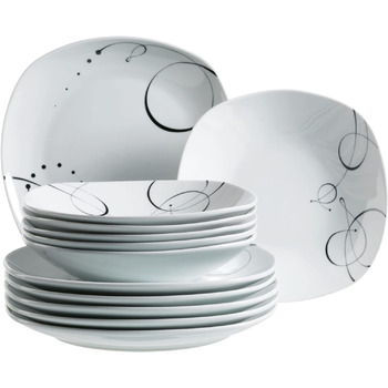 Серия шансон, набор фарфоровой посуды, на 6 персон, белый (столовый сервиз 12 предметов)