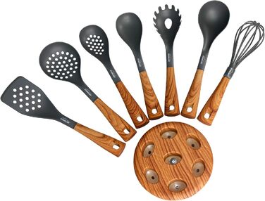 Набір кухонного начиння Back to Nature з обертовим тримачем, імітація дерева, 8 предметів STONELINE