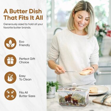 Маслянка з кришкою, китайська кераміка, з гарними акварельними мотивами, дизайн від Jennifer Rose Gallery для Busy Bees (біла або кремова)