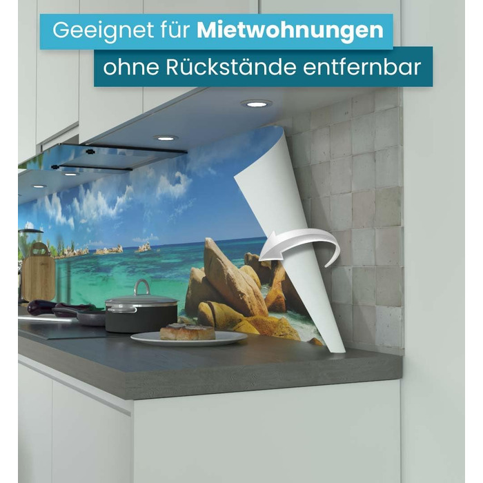 Самоклеючий кухонний фартух - матовий, жорстка бризкозахисна плівка як доступна альтернатива склу, легке встановлення та очищення - висота 60 см - Дизайн чорна кам&39яна стіна 80 x 60 см (Beach, Ш 400 см x В 60 см, 0,2 мм)