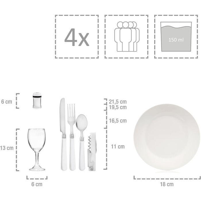 Співачка Повний набір з 13 предметів на 2 персони, зі столовими приборами, тарілками, склянками, сільничками та перечницями (кошик для пікніка Borkum)