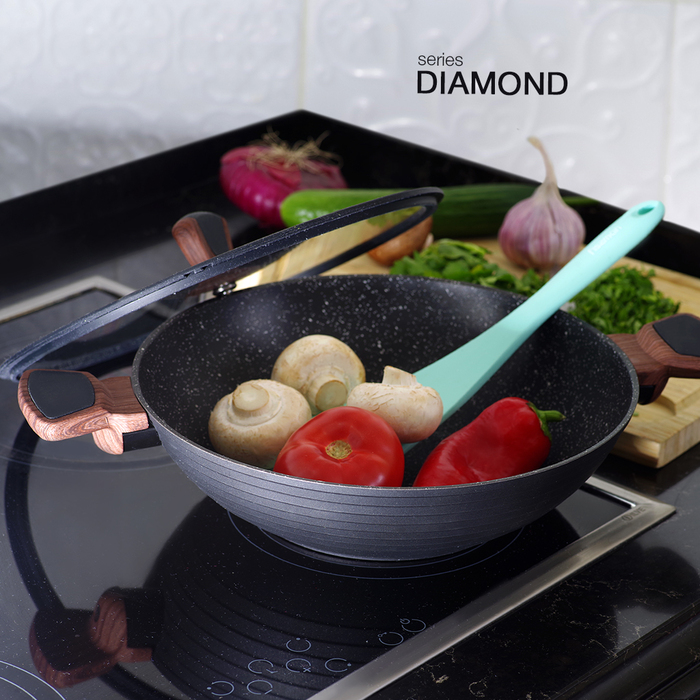 Вок Fissman DIAMOND GREY 3,6 л со стеклянной крышкой (14302)