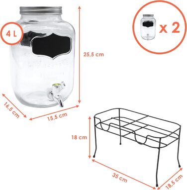 Набор диспенсеров для напитков 2 стеклянных по 4 л Spetebo