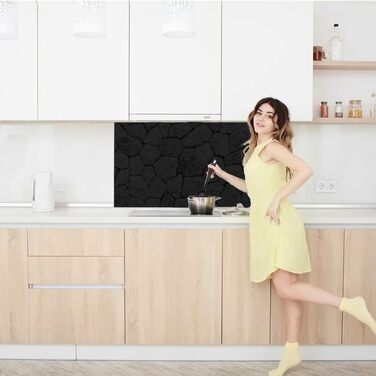 Дизайнерський кухонний бризкозахисний екран з алюмінієвого композиту, кухонний фартух, товщина 3 мм, 60x100 см, (кам&39яна стіна чорного кольору)