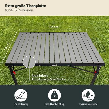 Алюминиевый раскладной стол 107 х 70 х 70 см Skandika