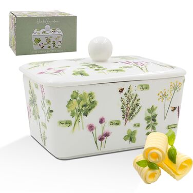 Маслянка з кришкою, китайська кераміка, з гарними акварельними мотивами, розроблена галереєю Дженніфер Роуз для Busy Bees (сад трав)