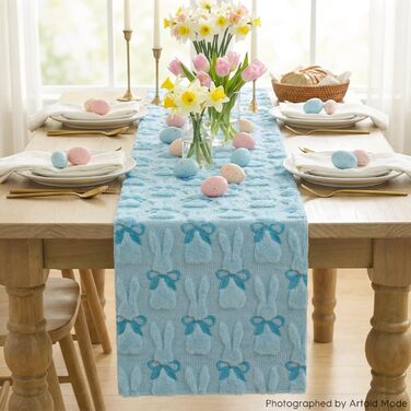 Мягкая дорожка с вышивкой кролика с бантом 183 х 33 см синий Artoid Mode