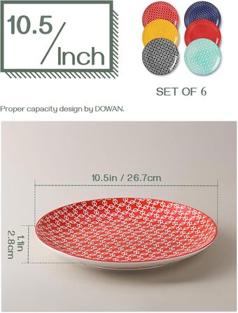 Набор из 6 обеденных тарелок 26,7 см, разноцветные Dowan