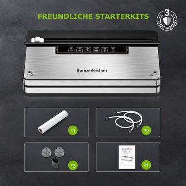Вакуумний пакувальник з 5 режимами 8 л/хв, 125 Вт Bonsenkitchen