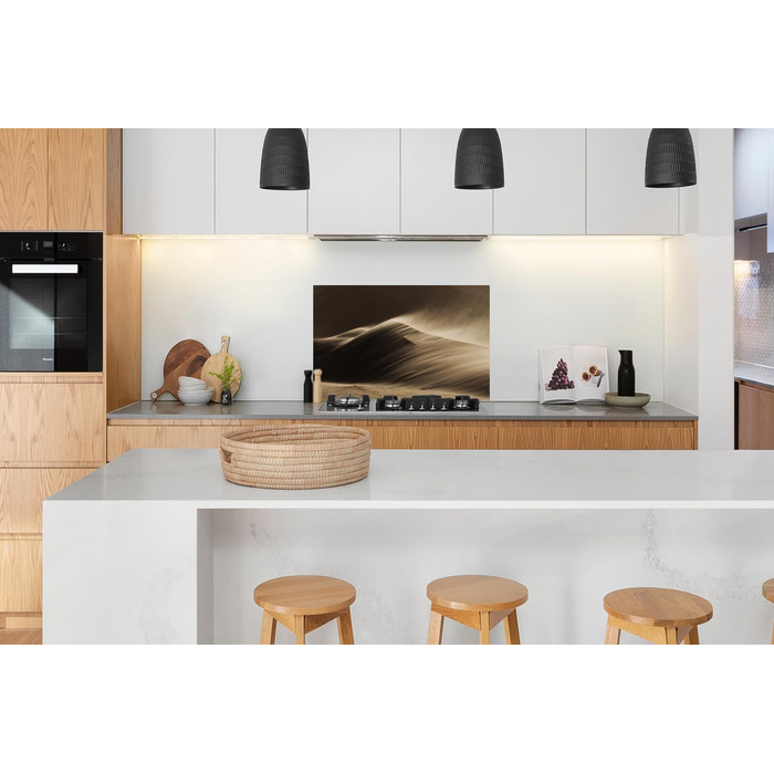 Панель для кухонного фартуха, бризкозахисна панель, декор для кухні, алюмінієва панель, бризкозахисна панель для плити, альтернатива скляній панелі, чорна - з малюнком - суцільна - чорна - темна - (пустеля, 100x65 см)