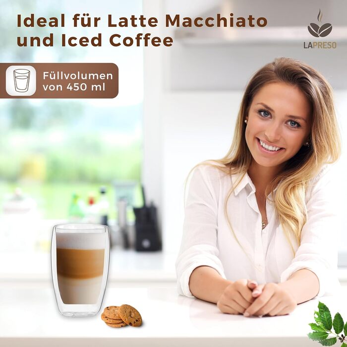 Набор стаканов для латте с двойными стенками 6 шт 450 мл LAPRESO