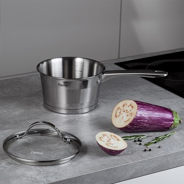 Ковш Fissman TIERNO 16x9,5 см/1,5 л со стеклянной крышкой нержавеющая сталь (5488)