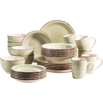 Набор винтажной посуды из 30 предметов на 6 персон, керамический сервиз с ручной росписью, керамогранит, (зеленый)