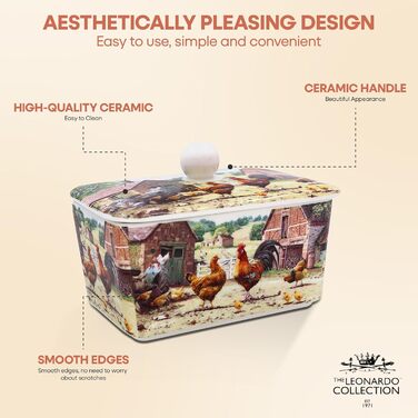 Маслянка з кришкою, китайська кераміка, з гарними акварельними мотивами, розроблена галереєю Дженніфер Роуз для Busy Bee (Півень і Курка)