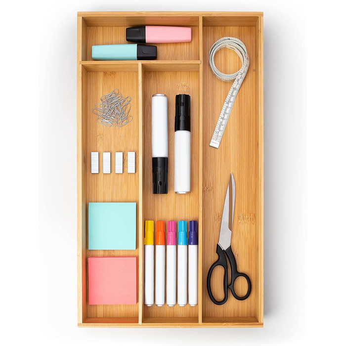 Бамбуковий лоток для столових приборів Blumtal - Регульована перегородка для шухляд для кухні - Органайзер для столових приборів з 7-9 відділеннями - Висувна шухляда для кухонних шухляд - Великий, гнучкий органайзер для столових приборів - 7-9 відділень (