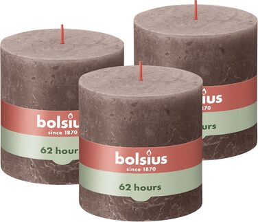 Свічка Bolsius Rustic Pillar XXL - 3 шт. и - 10 x 10 см - Декоративні побутові свічки - Час горіння 62 години - Без запаху - Містить натуральний рослинний віск - Без пальмової олії (Taupe)