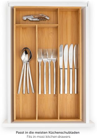 Бамбуковий лоток для столових приборів Blumtal - Регульована перегородка для шухляд для кухні - Органайзер для столових приборів з 7-9 відділеннями - Висувна шухляда для кухонних шухляд - Великий, гнучкий органайзер для столових приборів - 7-9 відділень (