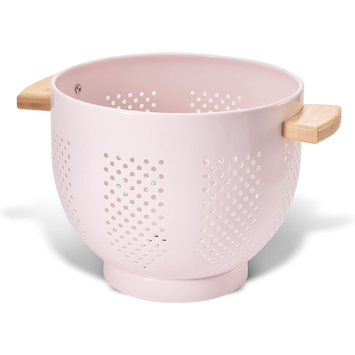 Металеве сито для пасти з дерев&39яною ручкою та стабільною основою, велике кухонне сито 22 см для пасти, овочів та фруктів, міцне кухонне сито (рожеве)