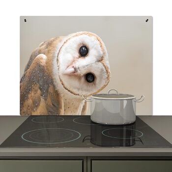 Фартух для плити, кухонний фартух, вініл, 78x52 см, декор для кухні, облицювання стіни, кришка для плити - сіро-чорна (сипуха - тварина, 51Д x 77Ш см)