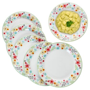 Набір із 6 тарілок для торта MamboCat Variant Floral Барвисті порцелянові тарілки для сніданку на 6 осіб Барвисті маленькі тарілки для салату, десерту та інших страв на сніданок, обід, каву та вечерю (плоскі тарілки для вечері)