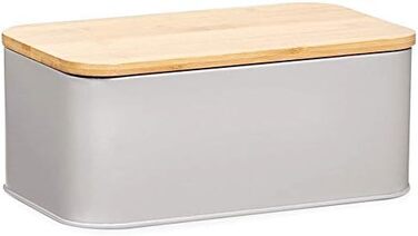 Хлібниця Zeller 25377 з бамбуковою кришкою, металева, матова, приблизно 42,5 x 23 x 13 см, хлібниця з вентиляційними отворами, для зберігання хліба, прямокутний контейнер для хліба, проста хлібниця в сучасному кольорі (сіро-коричневий, 31 x 18 x 12,5 см)
