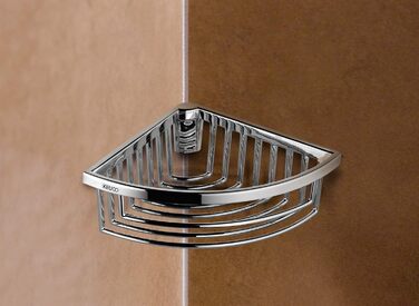 Угловая душевая корзина Keuco из металлической глянцевой хромированной решетки, семная, со скрытым креплением, 26x7,2x18см, настенная в душевой кабине, душевая полка