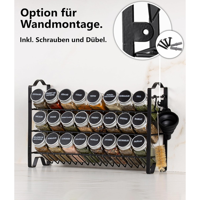 Підставка для спецій трирівнева з 24 баночками, чорна Deco haus