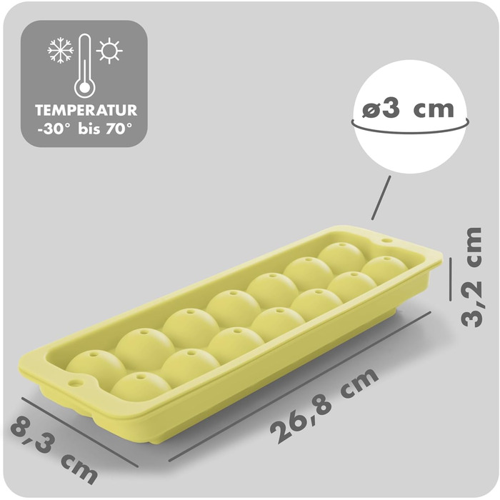 Силіконові формочки для льоду Blumtal, набір з 3 шт. - форма для льоду на 24 склянки з кришкою - силіконова форма для льоду без бісфенолу А - форма для льоду, безпечна для харчових продуктів - сіро-блакитна кубики L (сірий жовтий, сфера XL)