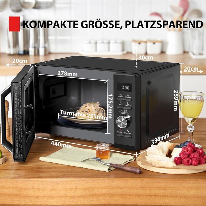 Мікрохвильова піч Toshiba MW3-AG20PE(BK) з грилем 20 л, 3-в-1, розморожування шеф-кухаря, мікрохвильова піч, гриль, комбінована піч, 5 рівнів потужності, 8 автоматичних програм, легке очищення, чорний колір, гриль 20 л, чорний