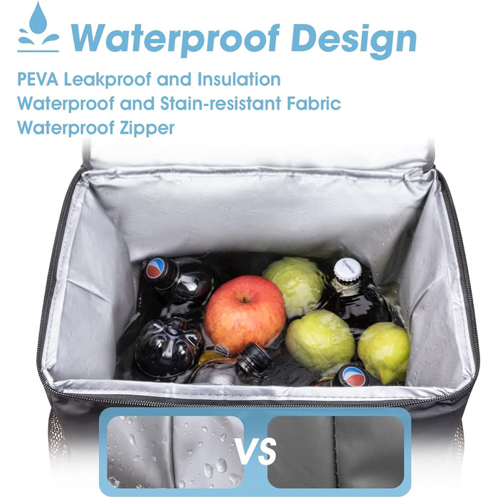 Велика 40-літрова герметична ізольована сумка-холодильник, рюкзак для пікніка з відкривачкою для пляшок, водонепроникна надлегка сумка-холодильник для кемпінгу, походів, барбекю, пікніків - чорна