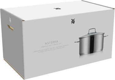 Набір індукційного посуду WMF Astoria з 6 предметів, набір каструль зі скляною кришкою, полірована нержавіюча сталь Cromargan, набір індукційного посуду без покриття