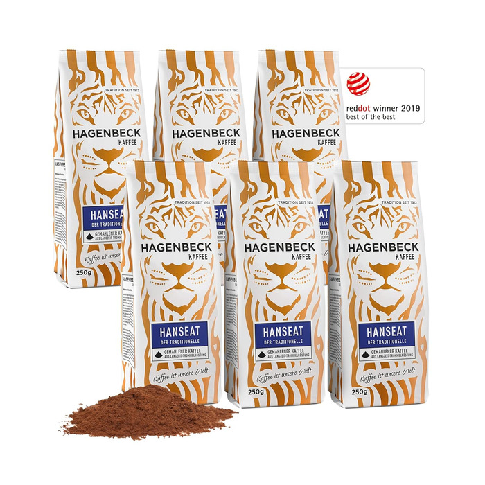 Кава - Кав&39ярня - Смажена кава - Мелені кавові зерна - 250 г - 100 арабіка - Ароматна - Традиційна кавова суміш (Hanseat, 250 г (6 шт.))