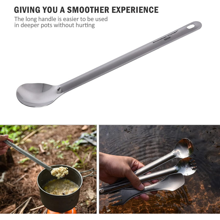 Безмежна подорож Outdoor Титанова ложка з довгою ручкою Spork Ультралегкий кемпінговий полірований посуд Набір столових приборів 2 шт. (Ti1509b)