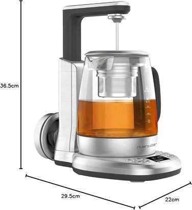 Чайник riviera&bar Cha Dao Expert з регульованою температурою, загартоване скло та нержавіюча сталь, тихий режим, оптимальне заварювання чаю, 1,5 л, 22 x 36,5 x 29,5 см