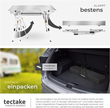 Складной алюминиевый стол для кемпинга 90 x 52 см серебряный tectake