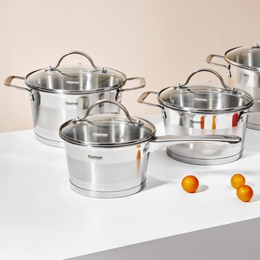 Ковш Fissman TIERNO 16x9,5 см/1,5 л со стеклянной крышкой нержавеющая сталь (5488)