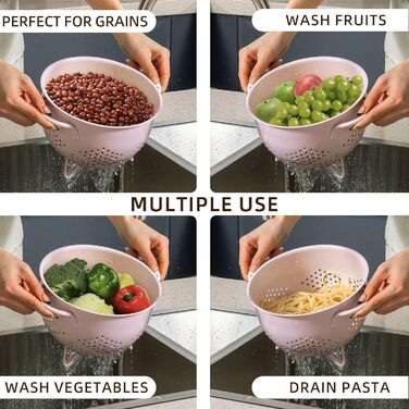 Металеве сито для пасти з подвійними ручками 21 см рожеве beifeier