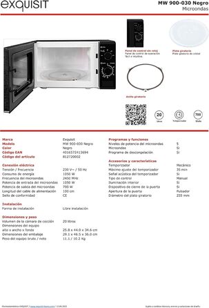 Мікрохвильова піч 20 л, 700 Вт чорний Exquisit