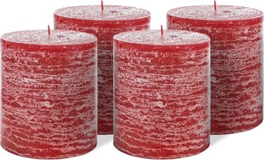 Набір із 4 свічок-стійок Brandsseller 7x10 см Однотонні та виготовлені з парафіну Сільські свічки з тривалим часом горіння Декоративні свічки для прикраси столу, Різдва та вечірок (9 x 10 см Набір із 4 шт. , бордо)