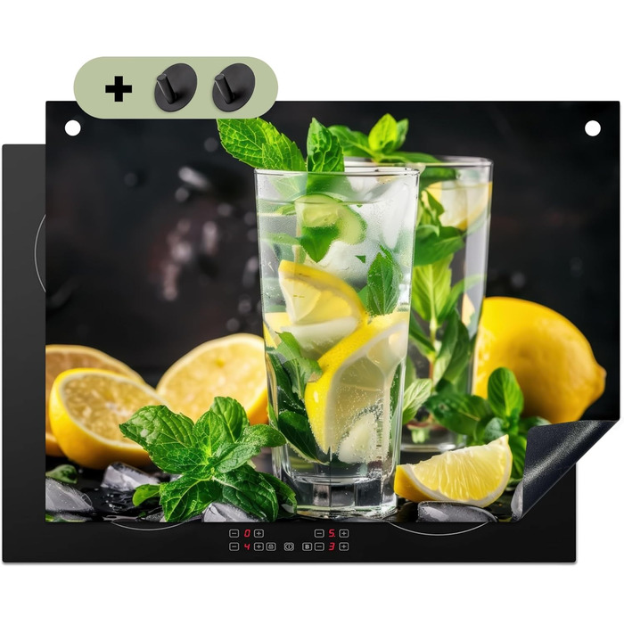 Фартух для плити, кухонний фартух, вініл, 78x52 см, декор для кухні, облицювання стіни, кришка для плити - сіро-чорна (вода-скло, 52Д x 71Ш см)