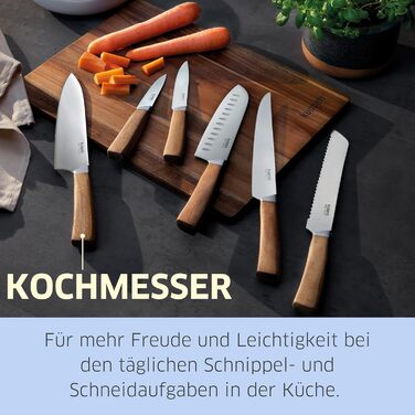 Набір кухонних ножів Kuppels WOOD, 3 предмети шеф-ніж, ніж універсальний та ніж для овочів з ручкою з акації, надзвичайно гострі ножі з хромо-ванадієвої сталі, професійний набір для мяса та овочів (шеф-ніж)