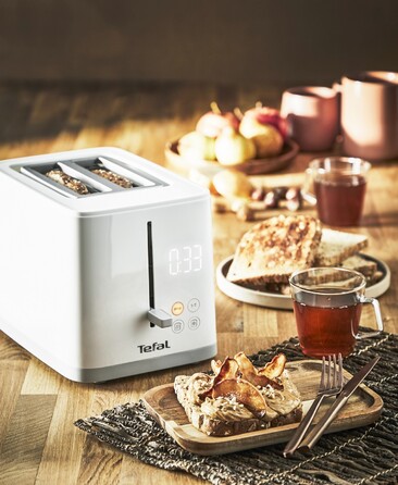 Tefal Тостер SENSE, 850Вт, пластик+нерж, LED дисплей, белый