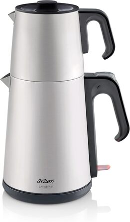 Електричний турецький чайник, 2200 Вт, чайник 3,5 л, скляний чайник 1,2 л, нержавіюча сталь, інтелектуальний контроль температури, захист від кипіння (1,8 л (чайник) / 1,2 л (чайник), сріблястий)