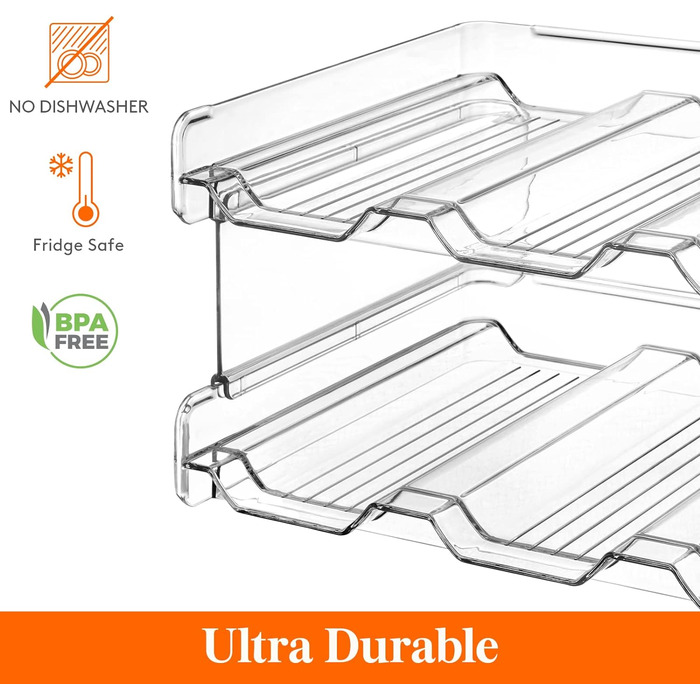 Штабельований тримач для пляшок Lifewit для шафи, морозильної камери, комори - Пластиковий тримач для пляшок з водою для кухонної стільниці, шафи, офісу - упаковка з 2 шт. , кожна полиця вміщує 3 контейнери